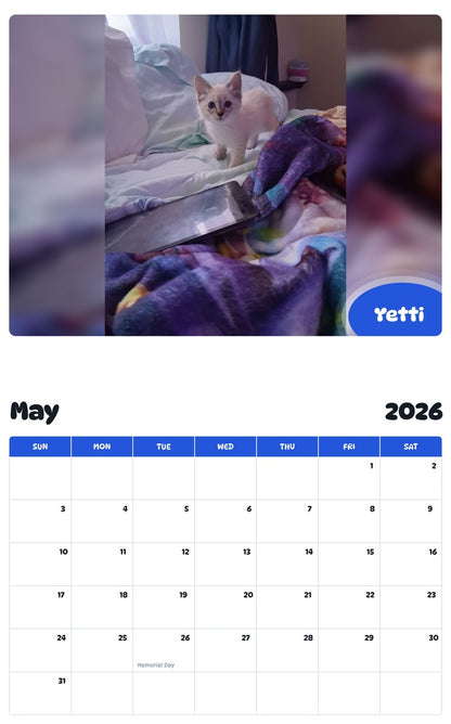 2026 - 2027 Yetti - Pawidols Pet Calendar