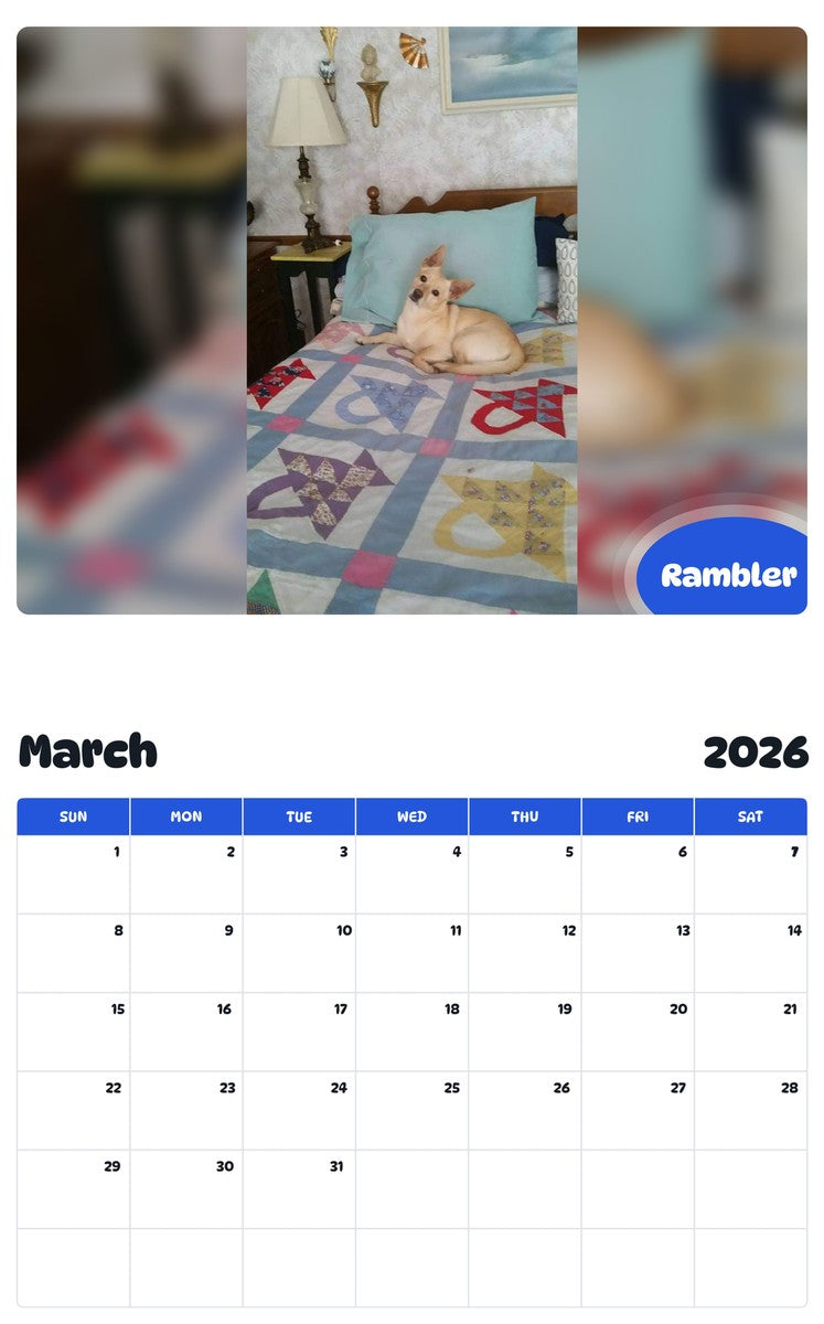 November 2025 - October 2026 Rambler - Pawidols Pet Calendar