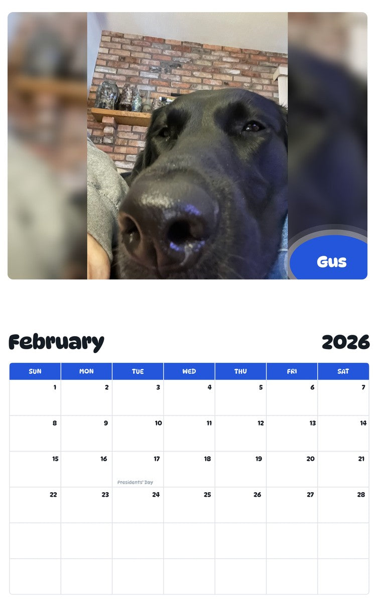 October 2025 - September 2026 Gus - Pawidols Pet Calendar