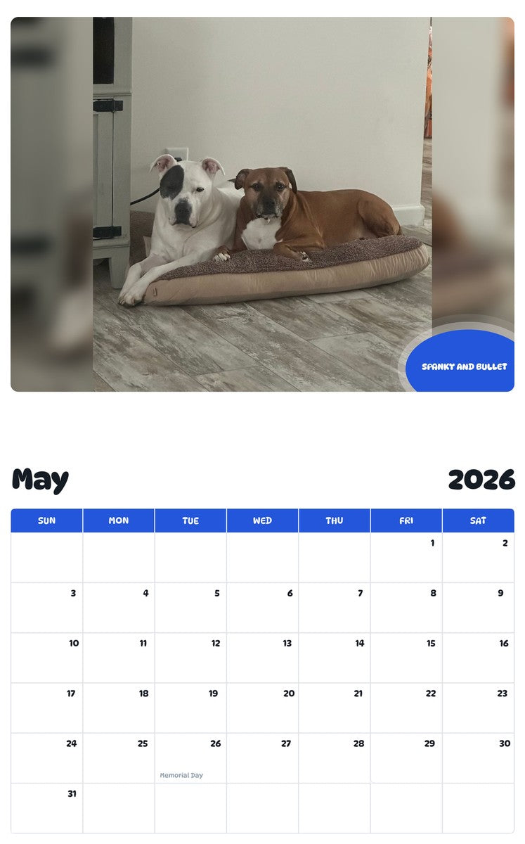 2026 - 2027 SPANKY AND BULLET - Pawidols Pet Calendar