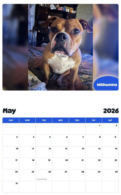 2026 - 2027 Wilihemina - Pawidols Pet Calendar