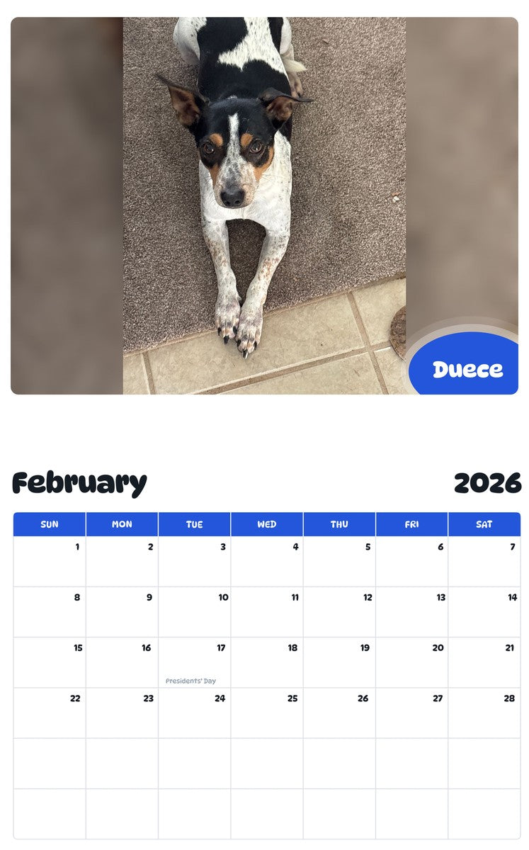 October 2025 - September 2026 Duece - Pawidols Pet Calendar