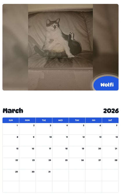 November 2025 - October 2026 Wolfi - Pawidols Pet Calendar