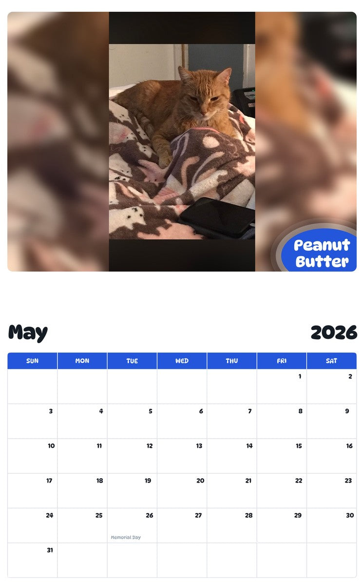 2026 - 2027 Peanut Butter - Pawidols Pet Calendar