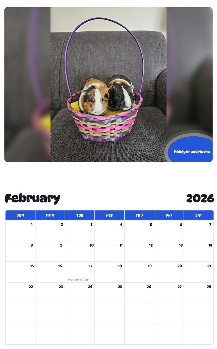 October 2025 - September 2026 Midnight and Mocha - Pawidols Pet Calendar