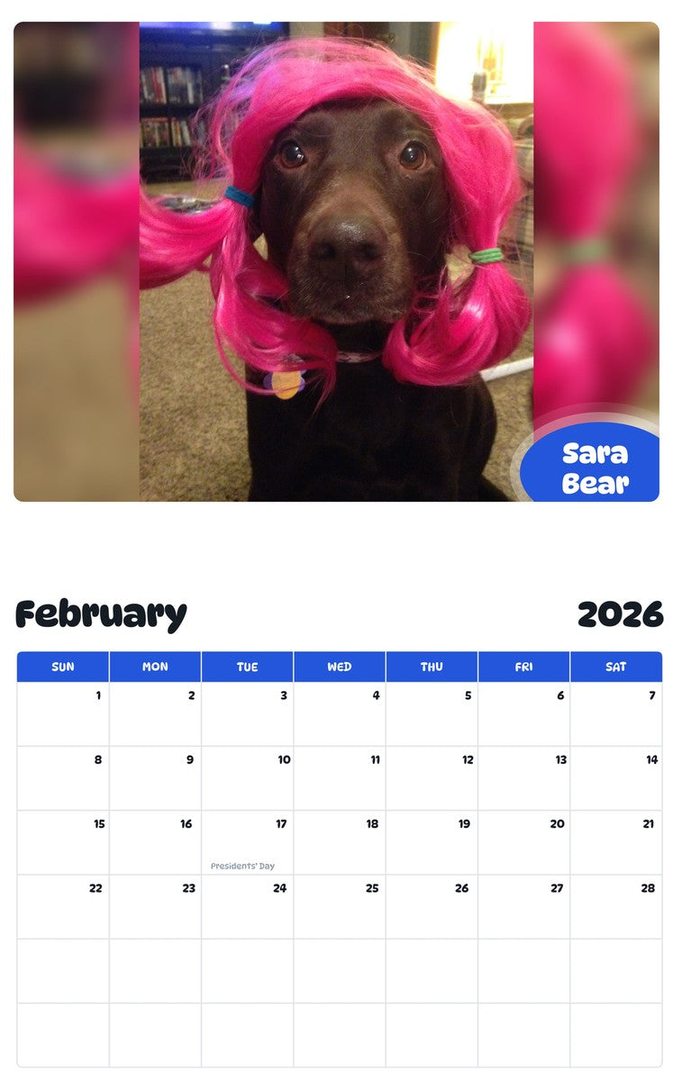 October 2025 - September 2026 Sara Bear - Pawidols Pet Calendar