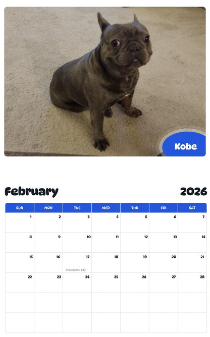 October 2025 - September 2026 Kobe - Pawidols Pet Calendar
