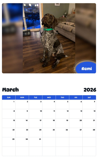 November 2025 - October 2026 Remi - Pawidols Pet Calendar