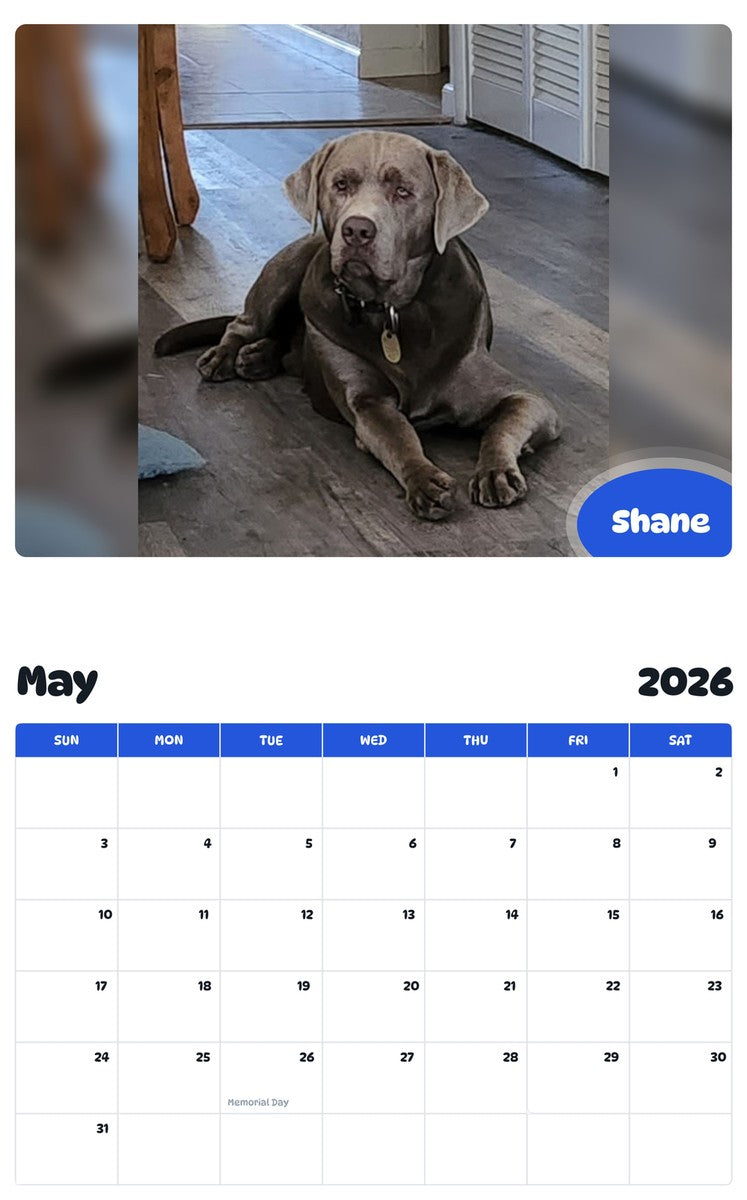 2026 - 2027 Shane - Pawidols Pet Calendar