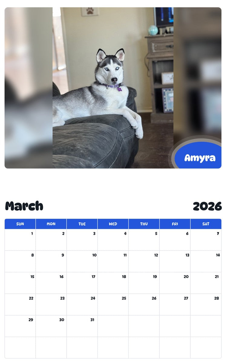 November 2025 - October 2026 Amyra - Pawidols Pet Calendar