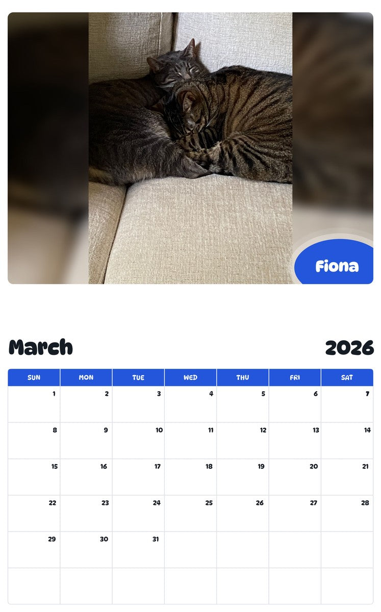 November 2025 - October 2026 Fiona - Pawidols Pet Calendar