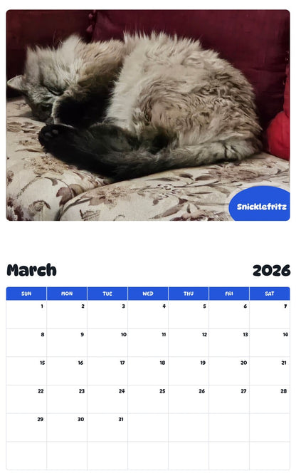 November 2025 - October 2026 Snicklefritz - Pawidols Pet Calendar