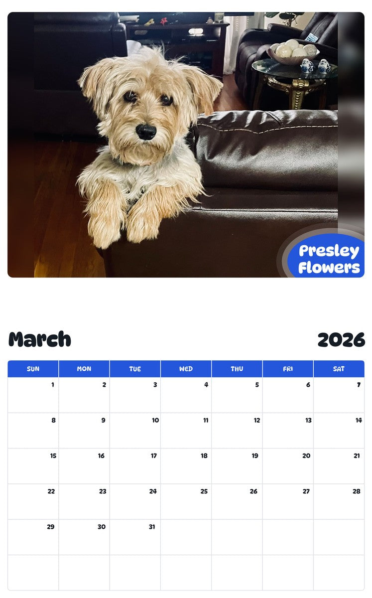 November 2025 - October 2026 Presley Flowers - Pawidols Pet Calendar