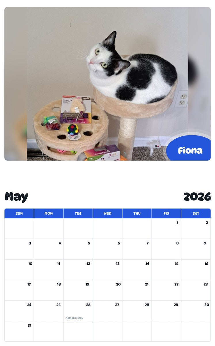 2026 - 2027 Fiona - Pawidols Pet Calendar