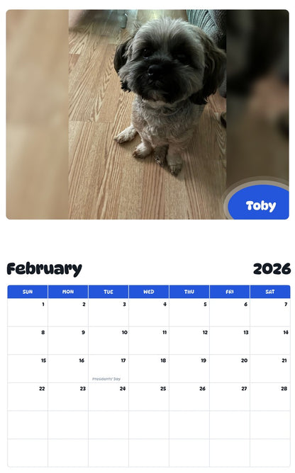October 2025 - September 2026 Toby - Pawidols Pet Calendar