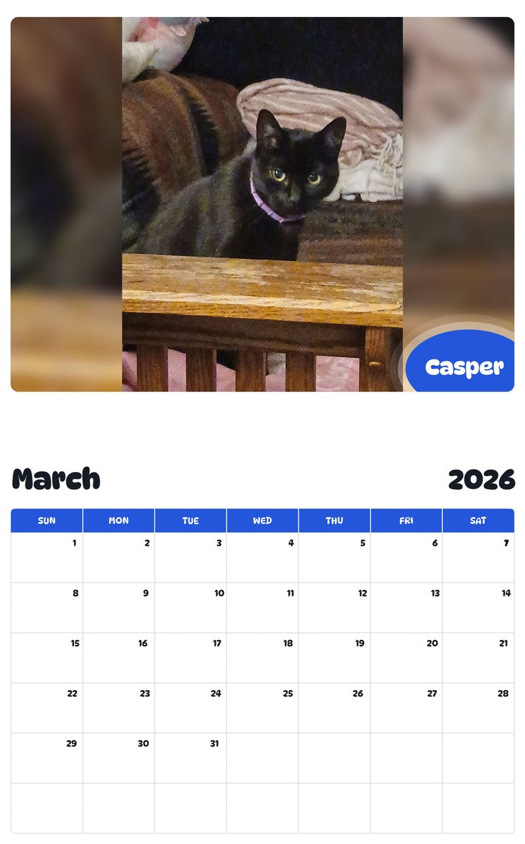 November 2025 - October 2026 Casper - Pawidols Pet Calendar