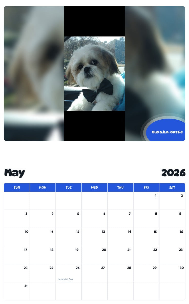 2026 - 2027 Gus a.k.a. Gussie - Pawidols Pet Calendar