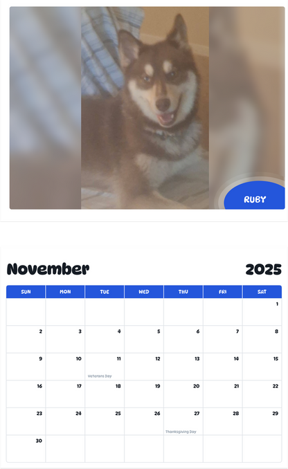 July 2025 - June 2026 Ruby - Pawidols Pet Calendar
