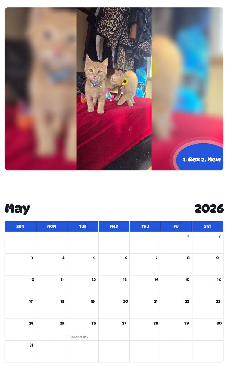 2026 - 2027 1. Rex 2. Mew - Pawidols Pet Calendar
