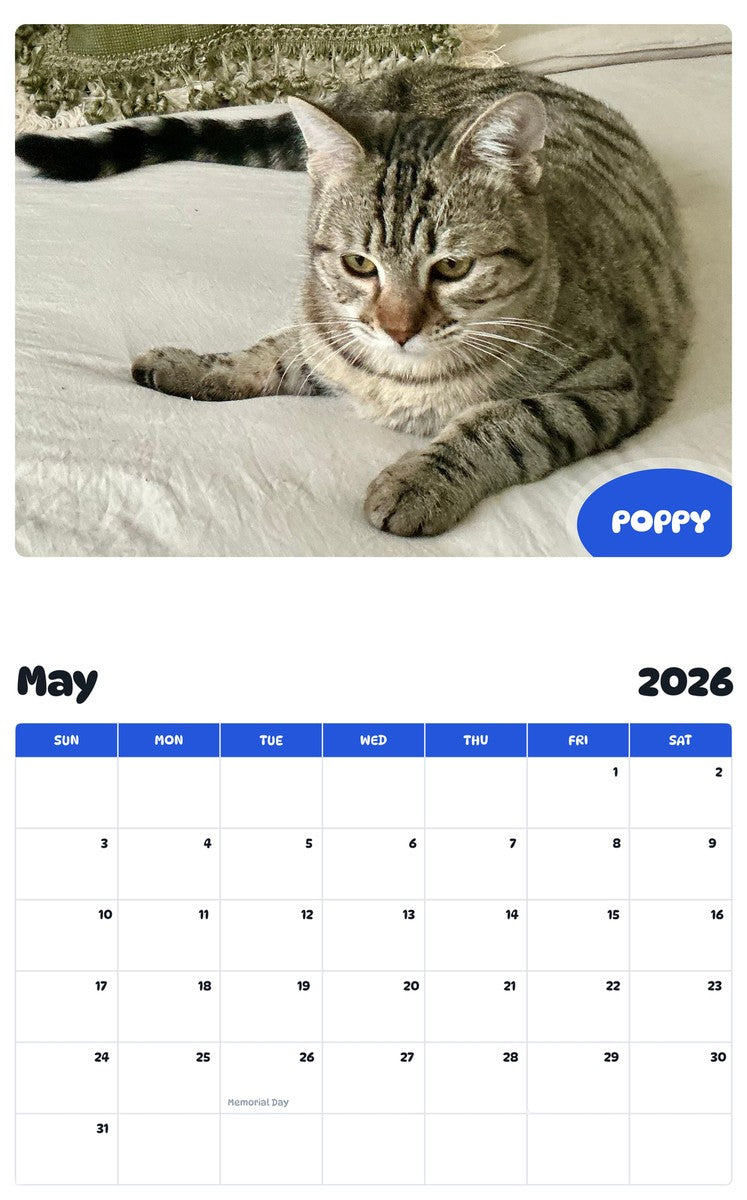 2026 - 2027 POPPY - Pawidols Pet Calendar