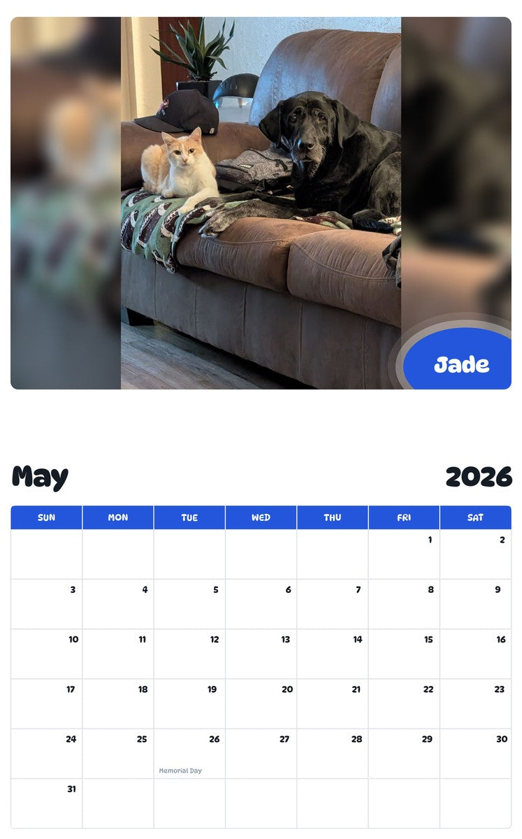 2026 - 2027 Jade - Pawidols Pet Calendar
