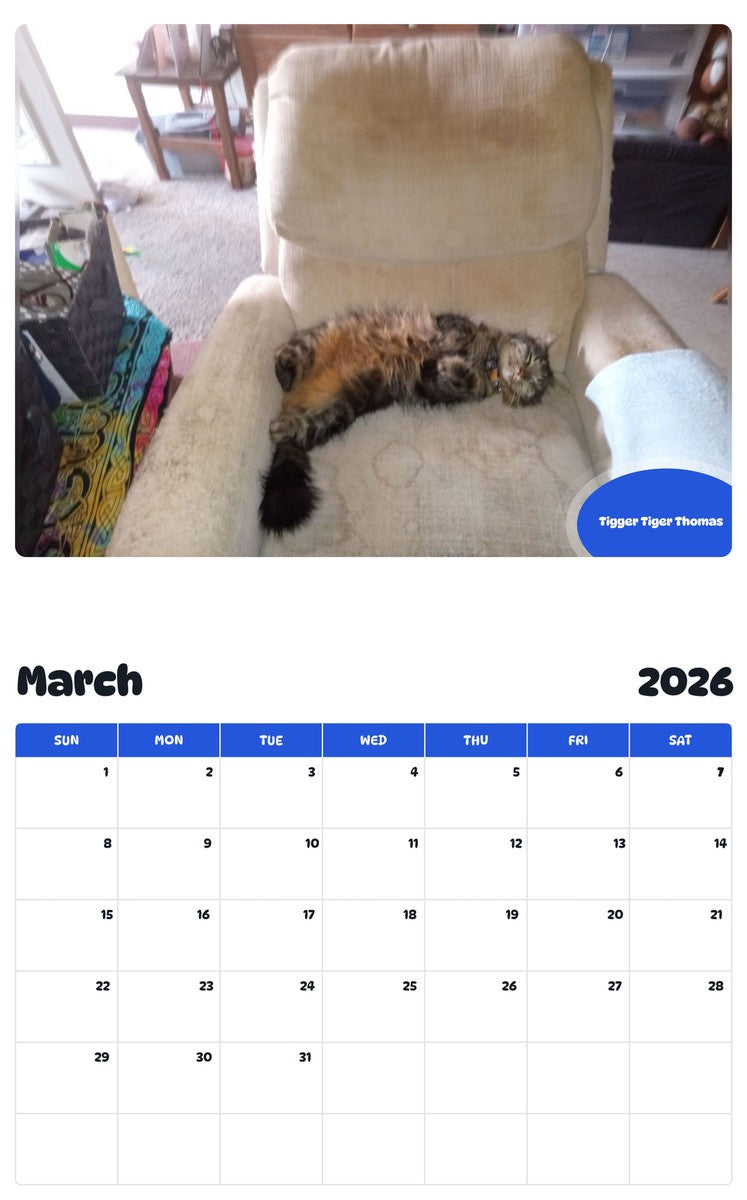 November 2025 - October 2026 Tigger Tiger Thomas - Pawidols Pet Calendar