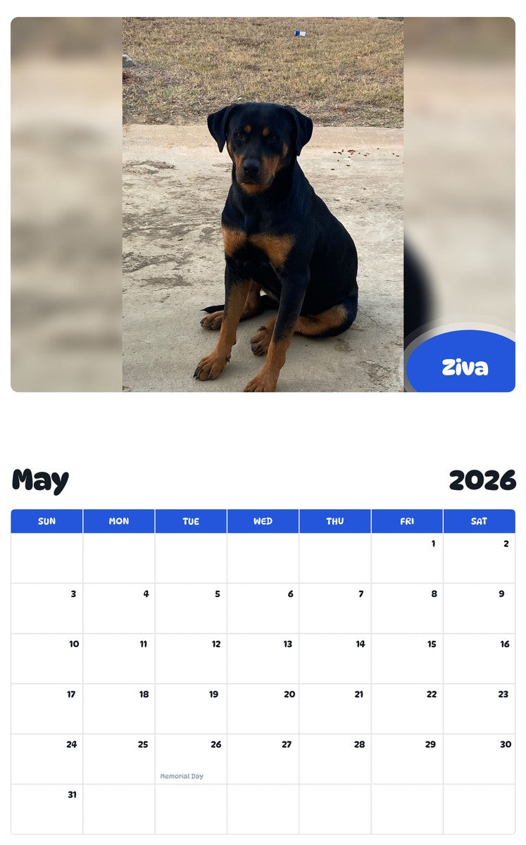 2026 - 2027 Ziva - Pawidols Pet Calendar