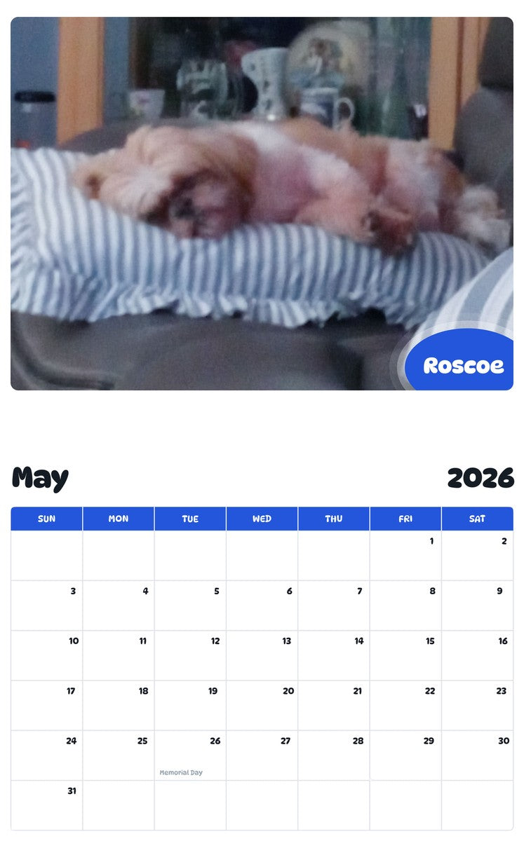 2026 - 2027 Roscoe - Pawidols Pet Calendar