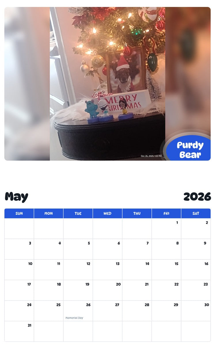 2026 - 2027 Purdy Bear - Pawidols Pet Calendar