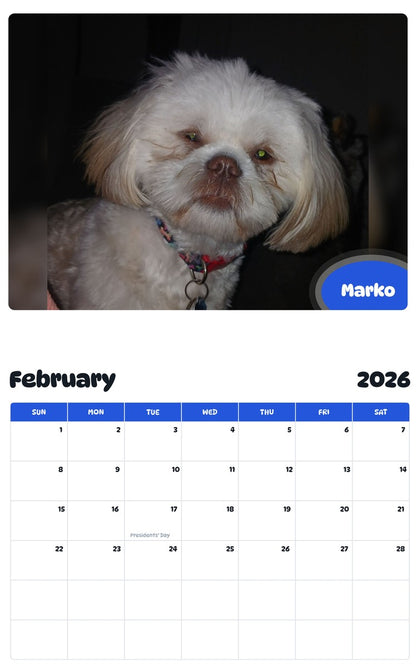 November 2025 - October 2026 Marko - Pawidols Pet Calendar
