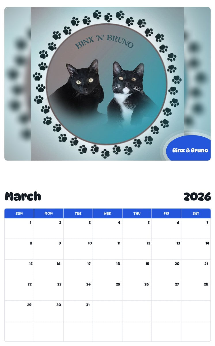 November 2025 - October 2026 Binx & Bruno - Pawidols Pet Calendar