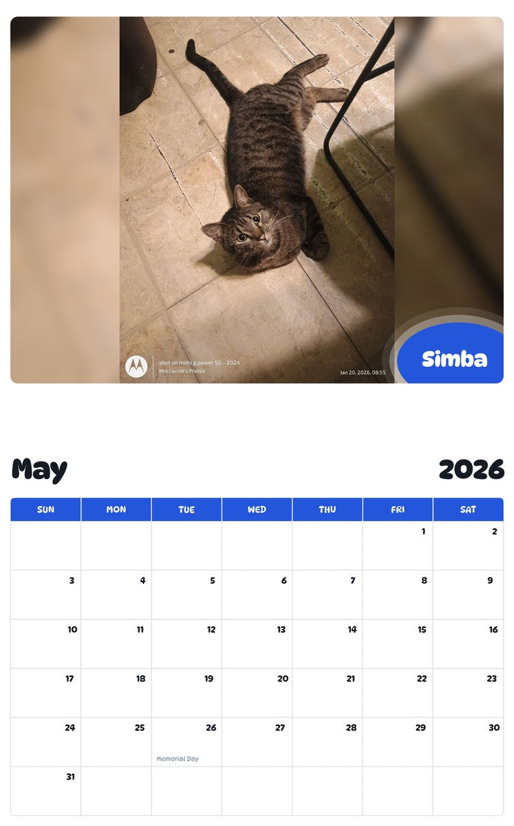 2026 - 2027 Simba - Pawidols Pet Calendar