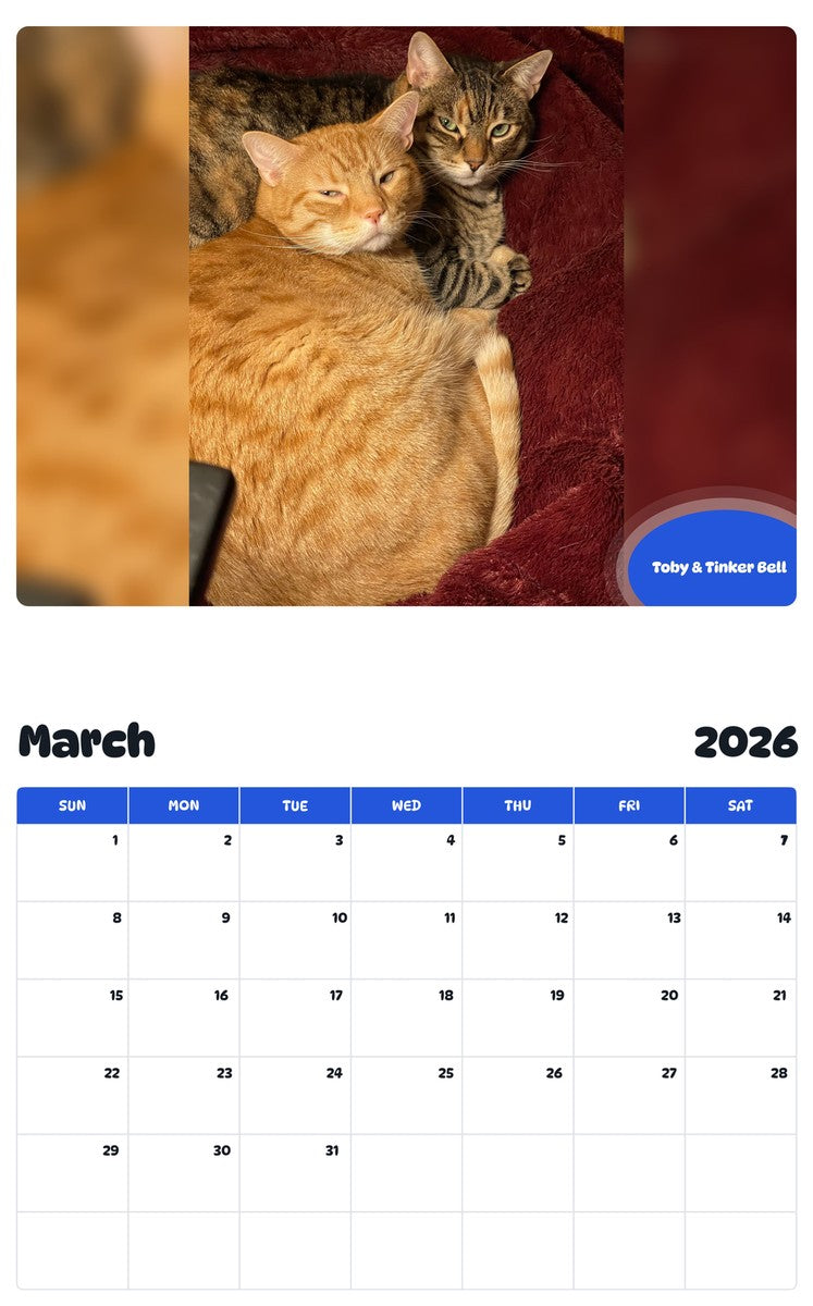 November 2025 - October 2026 Toby & Tinker Bell - Pawidols Pet Calendar