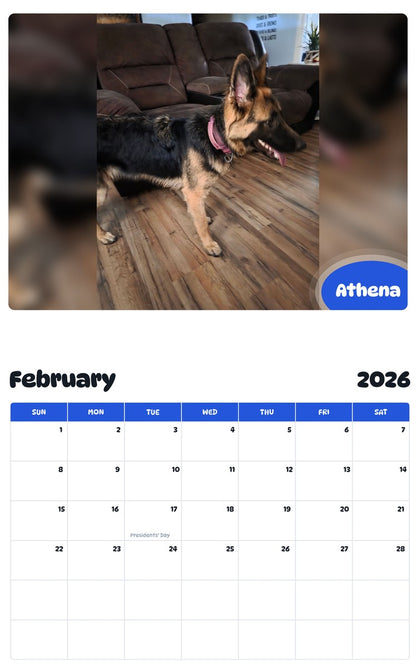 October 2025 - September 2026 Athena - Pawidols Pet Calendar