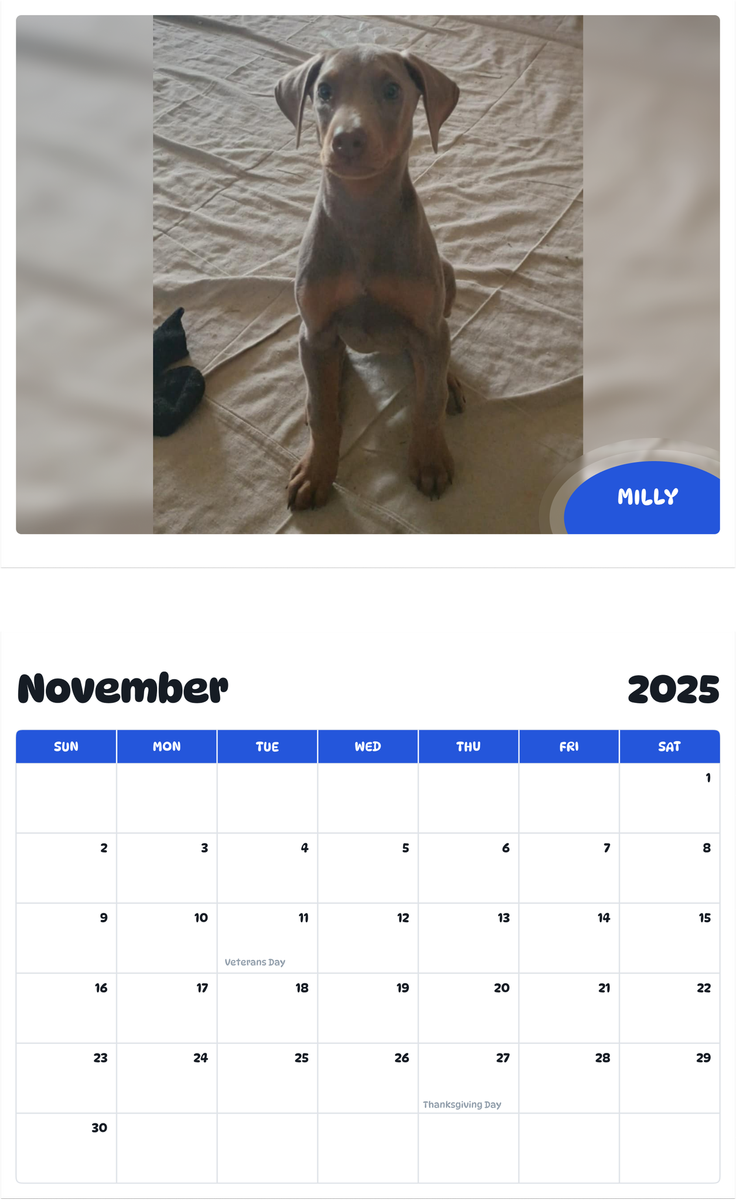 July 2025 - June 2026 Milly - Pawidols Pet Calendar