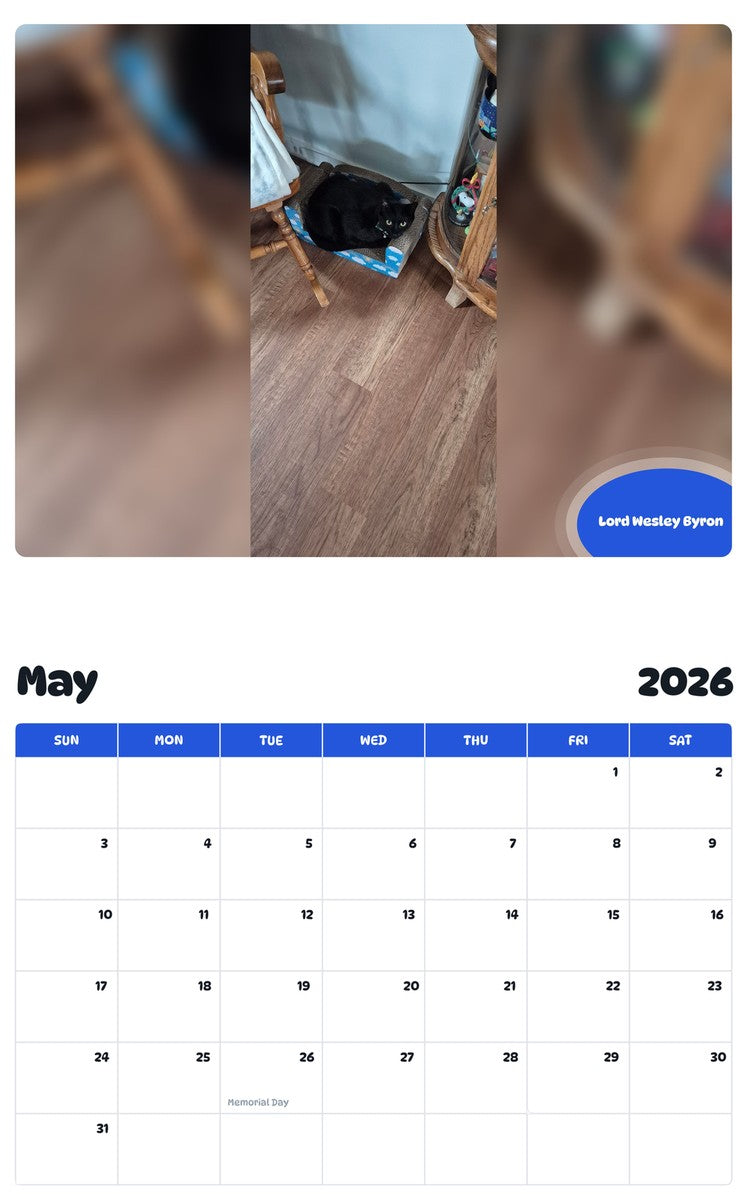 2026 - 2027 Lord Wesley Byron - Pawidols Pet Calendar