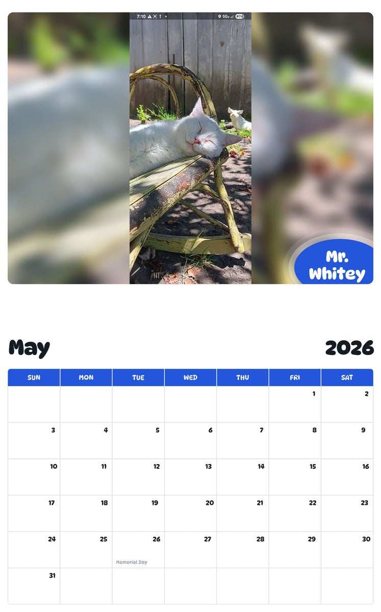 2026 - 2027 Mr. Whitey - Pawidols Pet Calendar