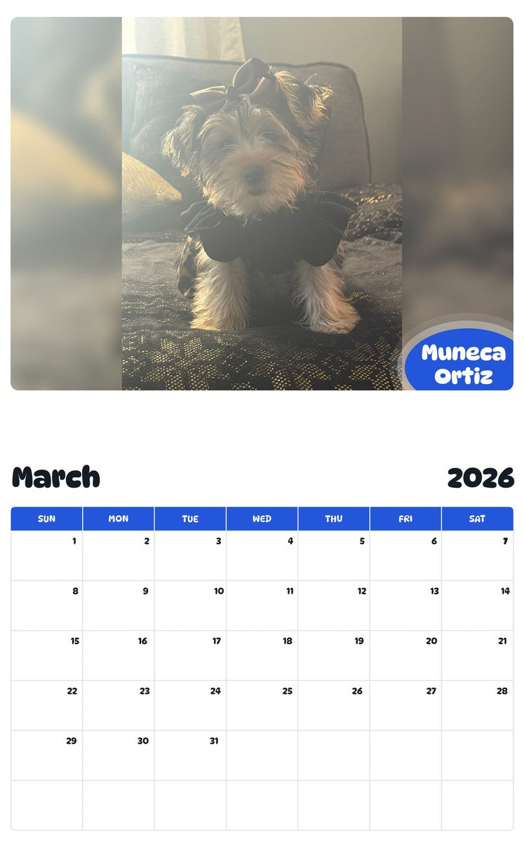 November 2025 - October 2026 Muneca Ortiz - Pawidols Pet Calendar