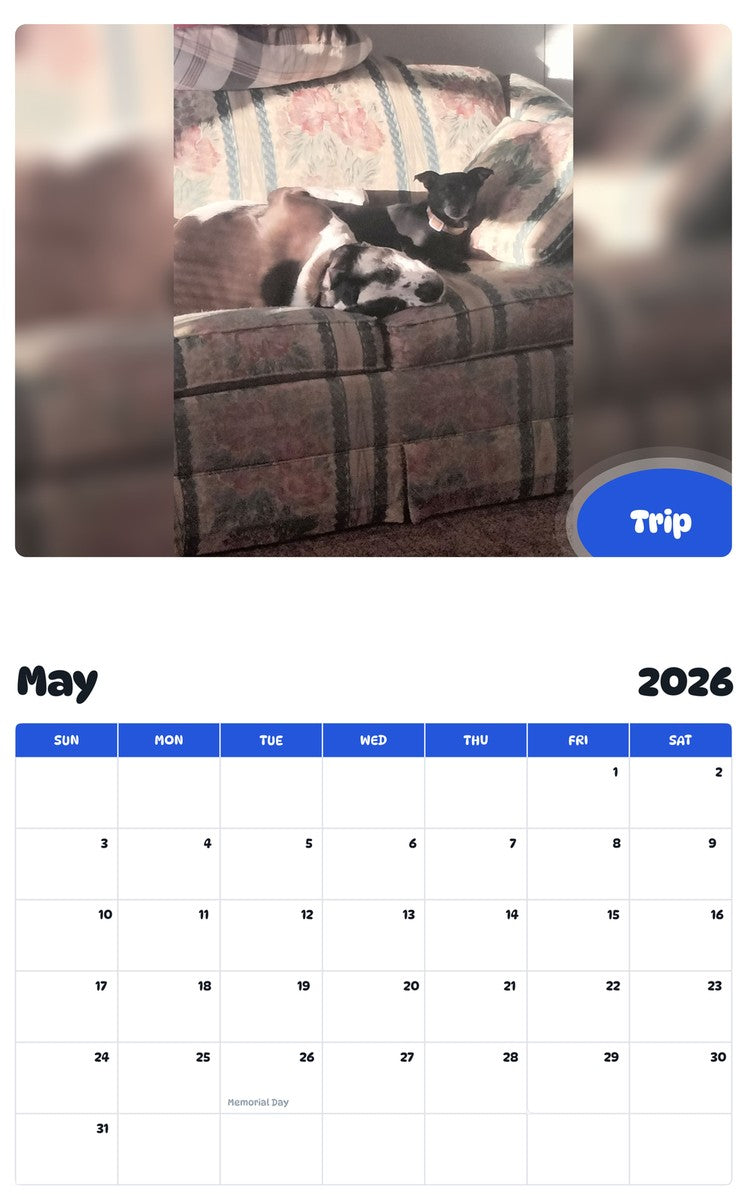 2026 - 2027 Trip - Pawidols Pet Calendar