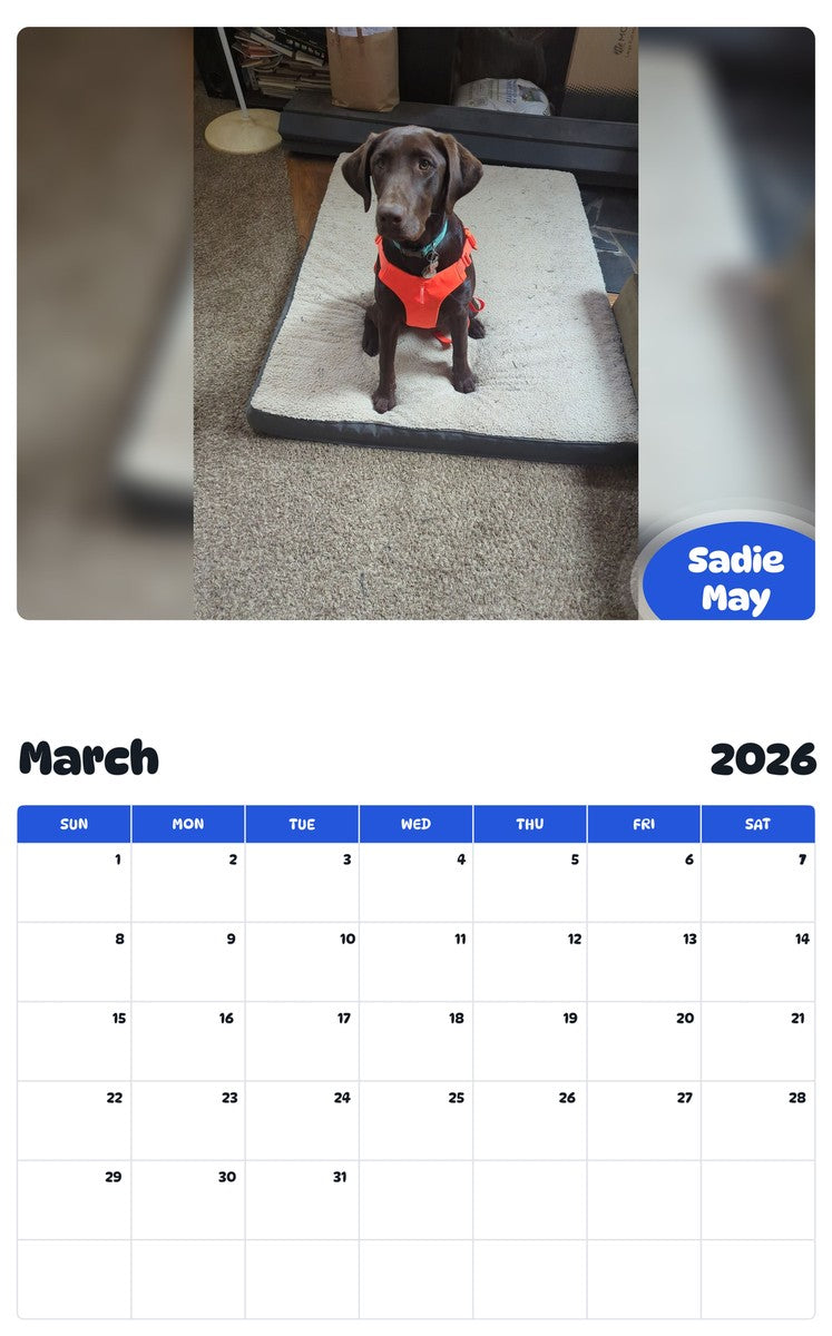 November 2025 - October 2026 Sadie May - Pawidols Pet Calendar