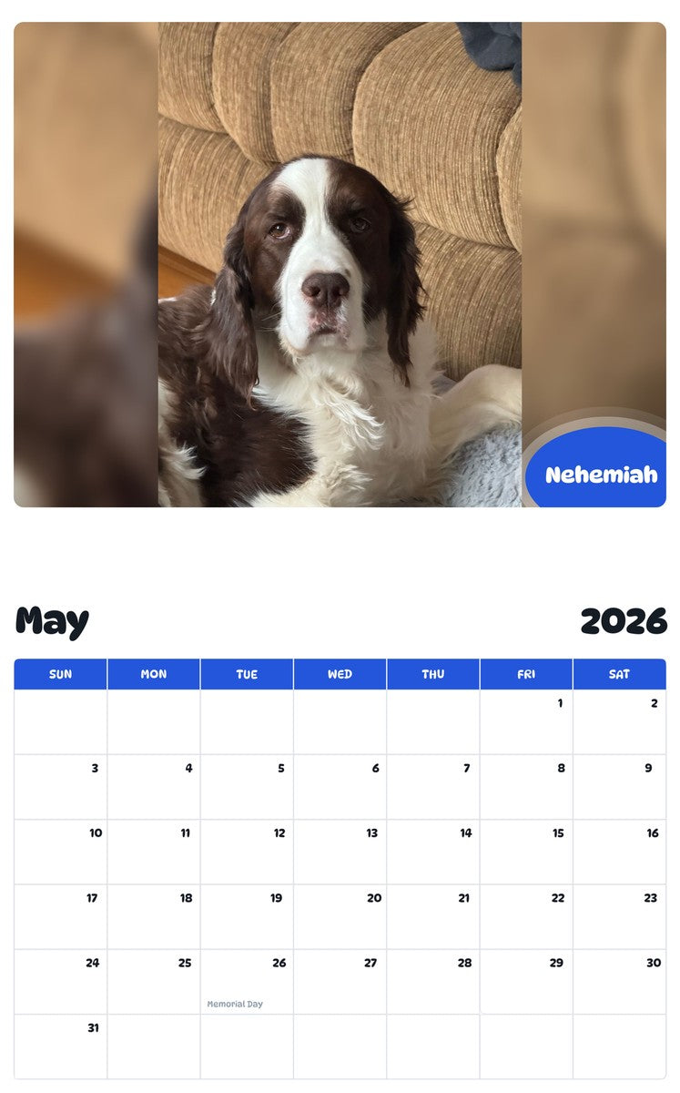 2026 - 2027 Nehemiah - Pawidols Pet Calendar