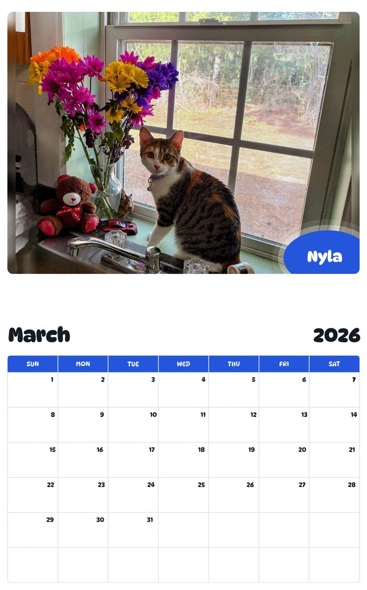 November 2025 - October 2026 Nyla - Pawidols Pet Calendar