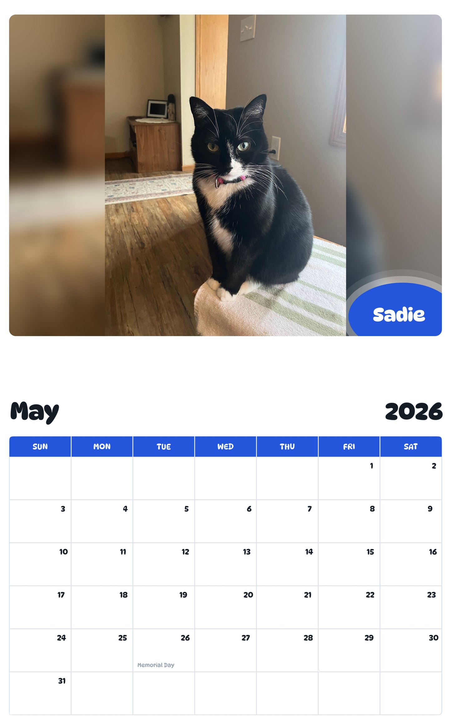 2026 - 2027 Sadie - Pawidols Pet Calendar