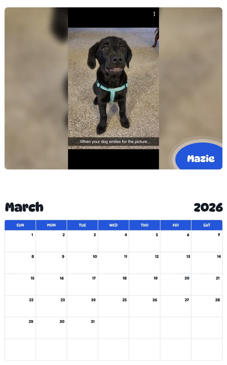 November 2025 - October 2026 Mazie - Pawidols Pet Calendar