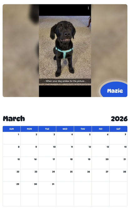 November 2025 - October 2026 Mazie - Pawidols Pet Calendar