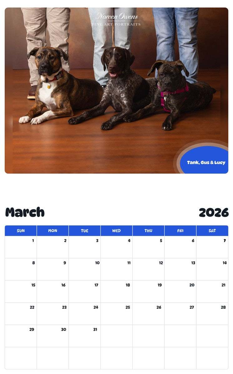 November 2025 - October 2026 Tank, Gus & Lucy - Pawidols Pet Calendar