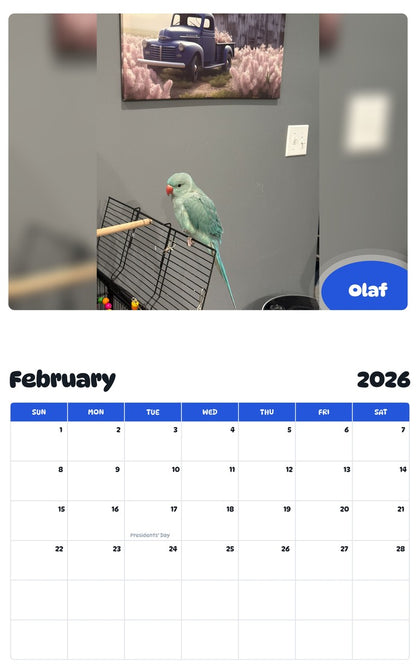 October 2025 - September 2026 Olaf - Pawidols Pet Calendar