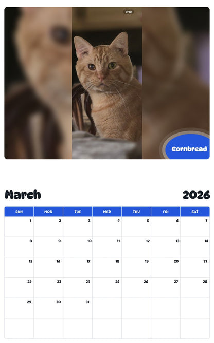 November 2025 - October 2026 Cornbread - Pawidols Pet Calendar