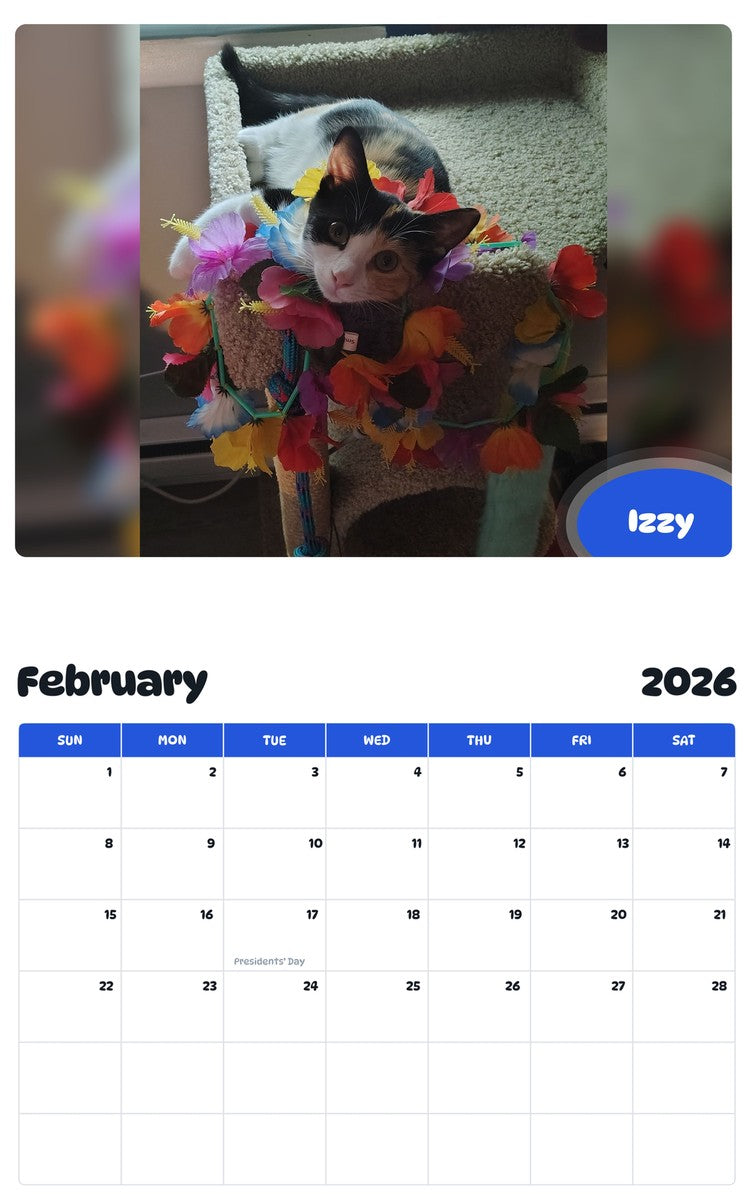 November 2025 - October 2026 Izzy - Pawidols Pet Calendar