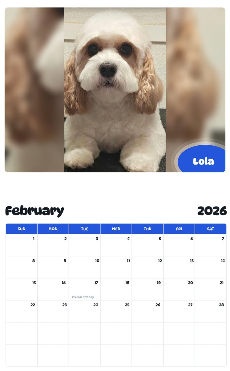 November 2025 - October 2026 Lola - Pawidols Pet Calendar
